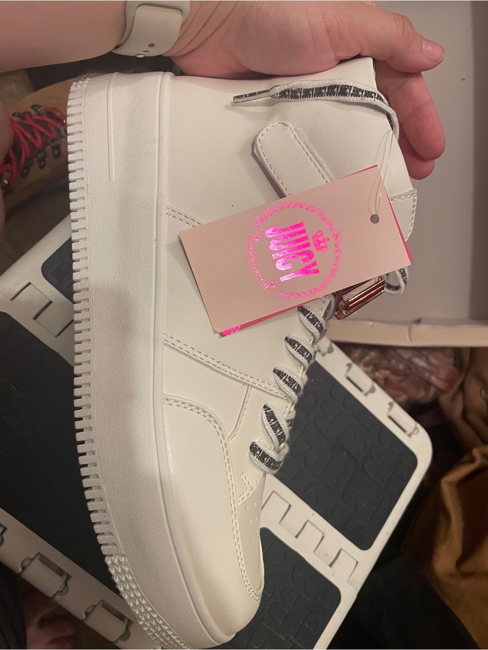Juicy Couture White High-Top Sneakers with Black-Accented Laces